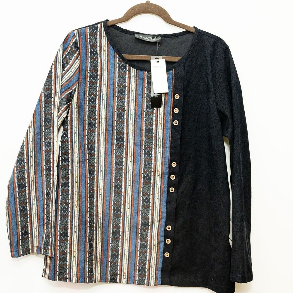 Gracila long sleeve top western‎ New striped M
